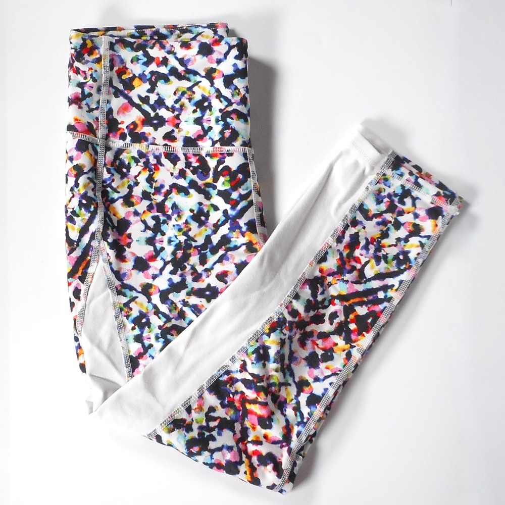 Athleta Leggings White High Rise Sz S Watercolor Chaturanga Capri Gym Yoga